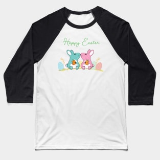 Happy Easter Twin Bunnies Baseball T-Shirt